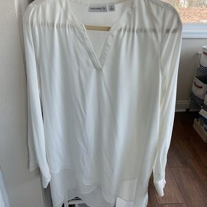Susan Graver Off-White Long-Sleeve V-Neck Tunic Blouse